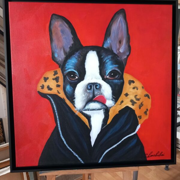 encadrement peinture de chien sur toile la marechalerie