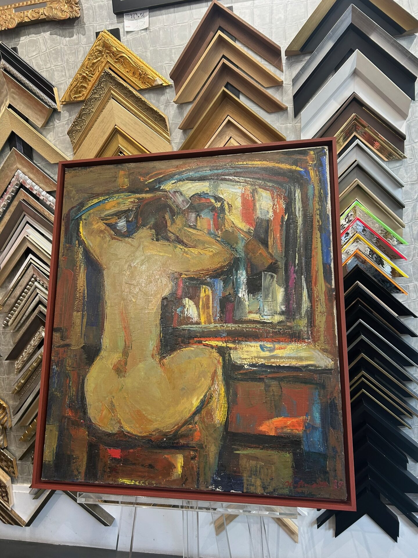 encadrement toile femme miroir